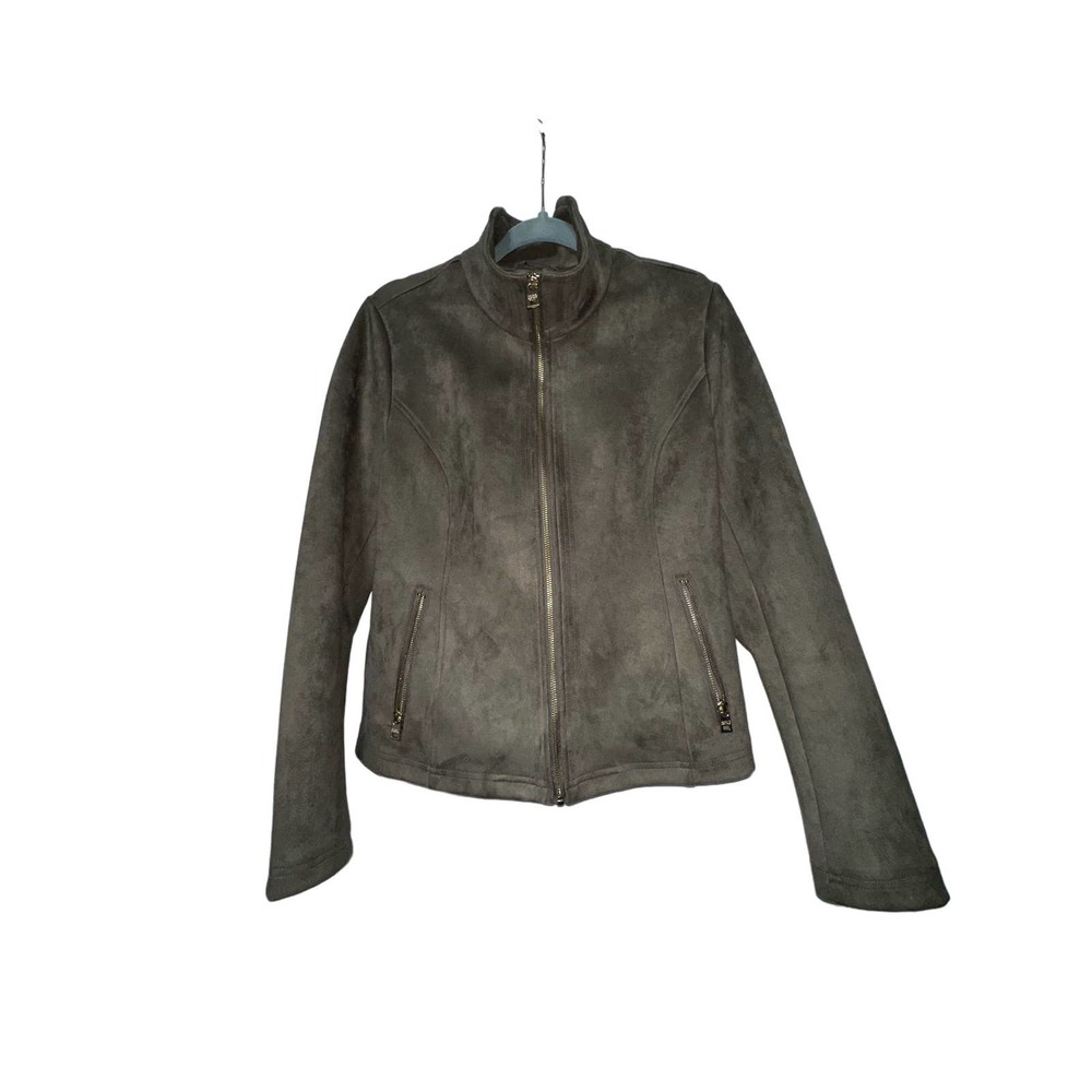 Marc‎ New York Brown Faux Suede Jacket Gold Zip Front Size L